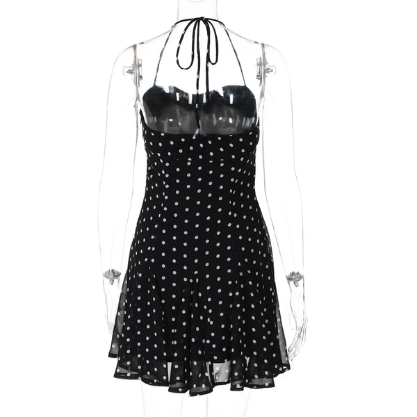 Domino Polka-Dot Halter A-Line Mini Dress