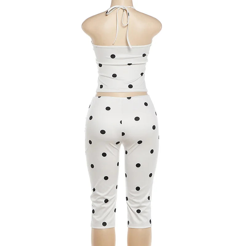Demi Polka-Dot Halter Capri Pants Set Two-piece
