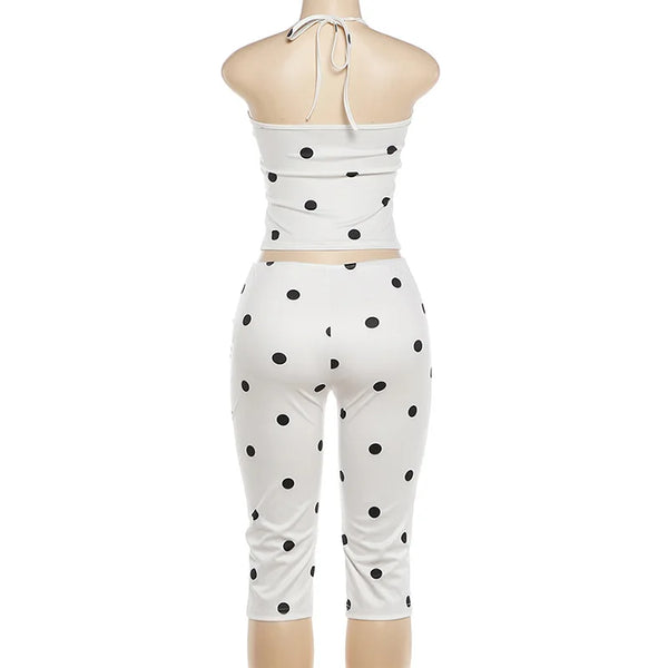 Demi Polka-Dot Halter Capri Pants Set Two-piece