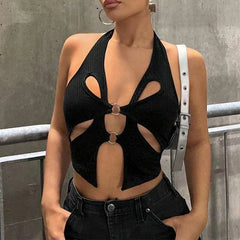 Savannah Noir Cutout Halter Top One-piece