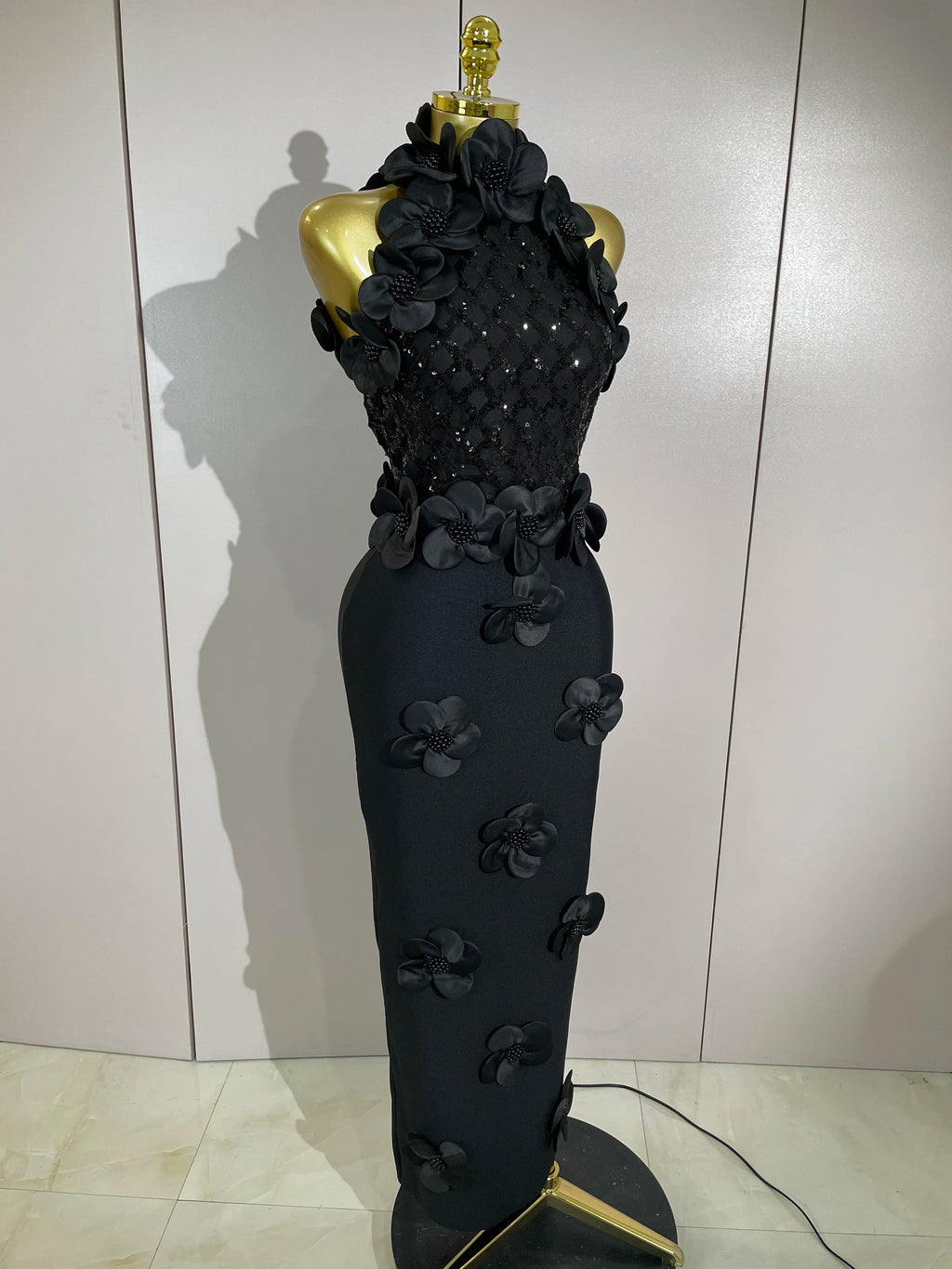 Winona Beaded Floral Mesh Bandage Maxi Dress