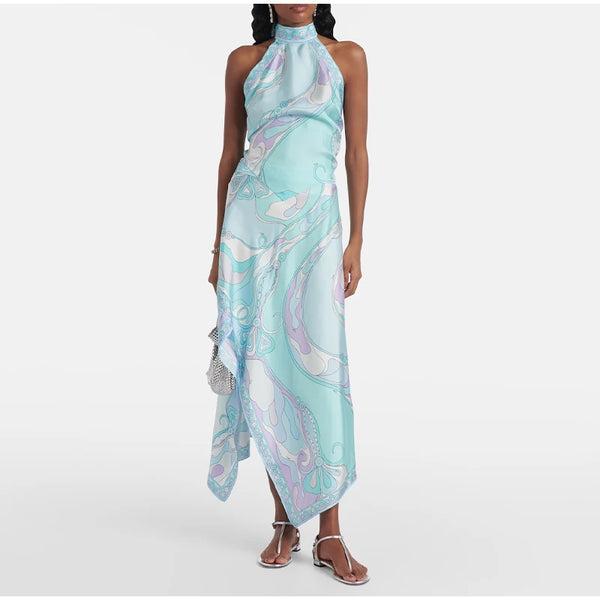 Ermengarde Print Halter Bow Backless Top & Long Skirt Set