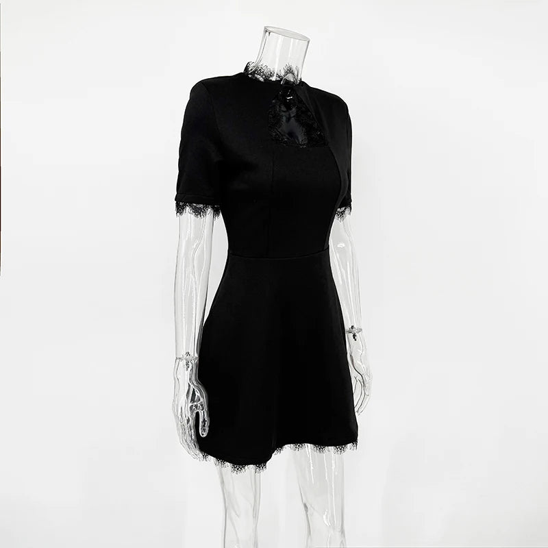 Nadine Lace-Paneled Stand-Collar Mini Dress
