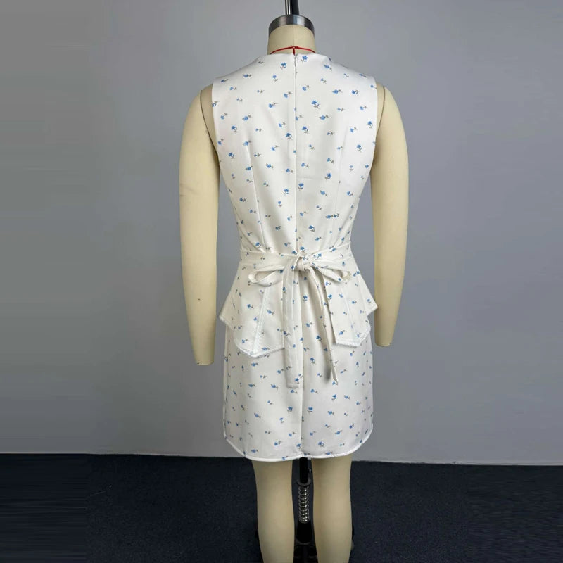 Graziella Ditsy Floral Square Neck Peplum Top & Mini Skirt Two-piece