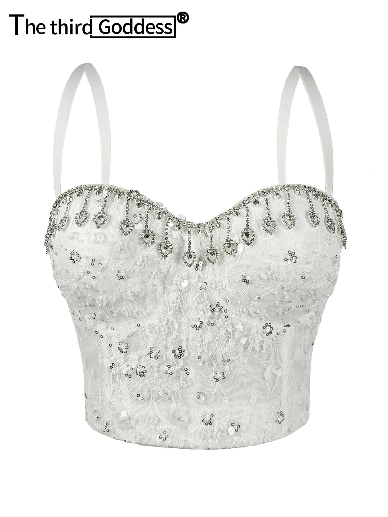 Sexy white rhinestone corset crop top women summer club party tops for woman clothing halter tank top cropped hotwife streetwear
