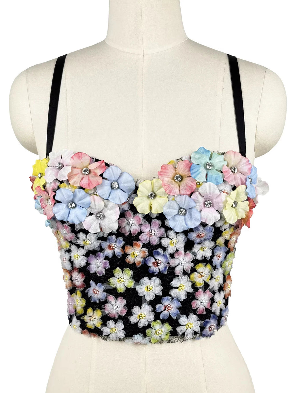Sexy floral rhinestone corset tanks top women summer club party tops for woman clothing black halter crop top fashion streetwear