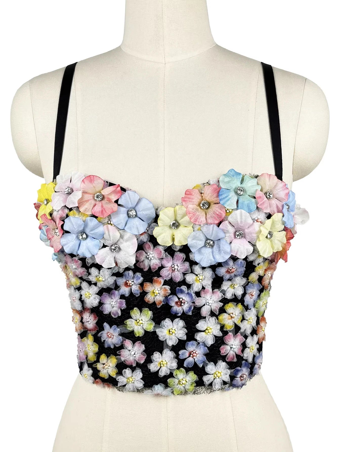 Sexy floral rhinestone corset tanks top women summer club party tops for woman clothing black halter crop top fashion streetwear