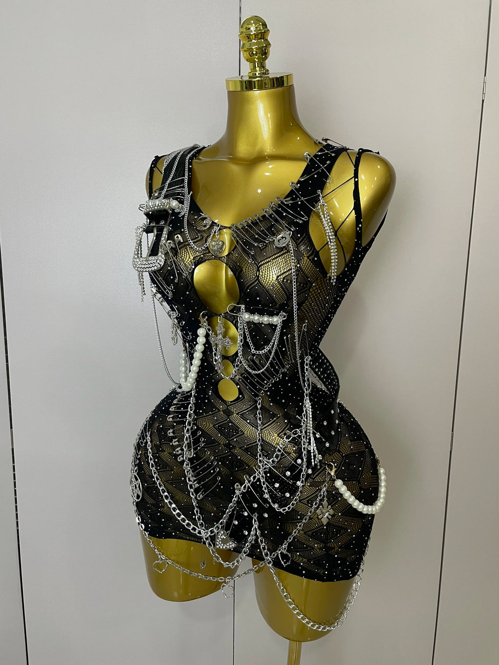 Marcelline Pin-Beaded Fringe Cutout Mini Dress