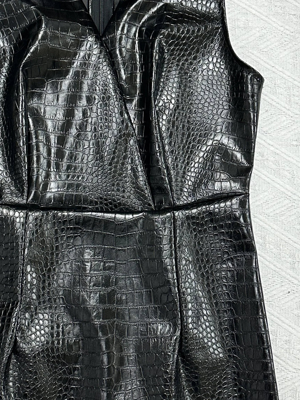 Rhosyn Croc-Embossed Faux Leather V-Neck Sleeveless Bodycon Mini Dress