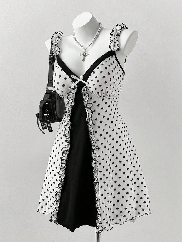 Rosalie Plus-Size Polka Dot Bow Mini Dress