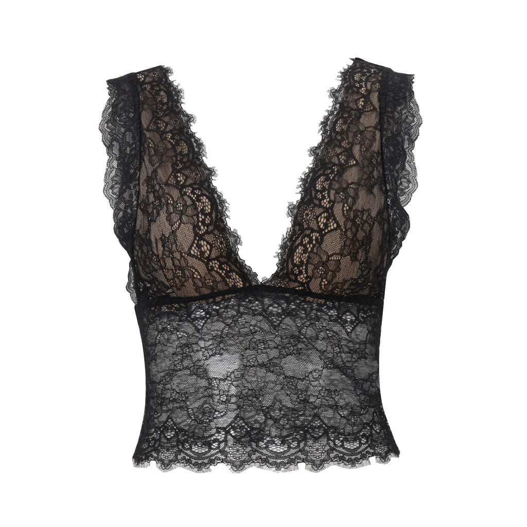 Nerissa Sheer Lace V-Neck Top One-piece