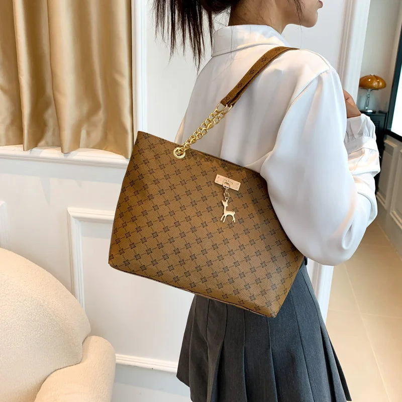 Margaux Monogram-Print Faux-Leather Chain Tote Bag