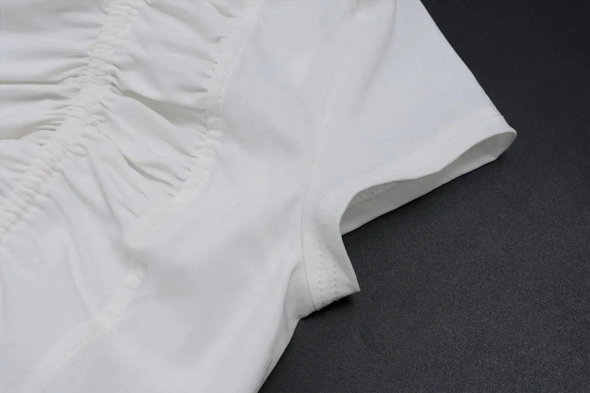JULISSA MO Sexy Deep V-neck Ruffles Women Crop Top White Short Sleeve Lace Up Ruched Tops Female Summer Skinny Casual Streetwear