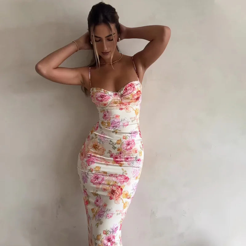 Liora Floral Spaghetti-Strap Split Maxi Dress