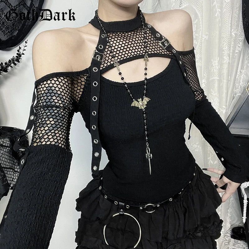 Ophelia Noir Fishnet Harness Top One-piece
