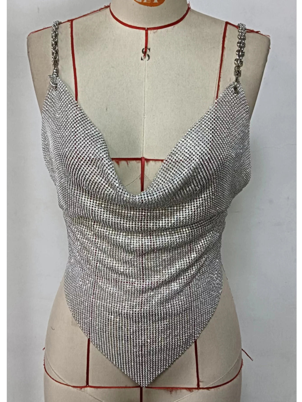 Elysia Metal Rhinestone Halter Crop Top One-piece