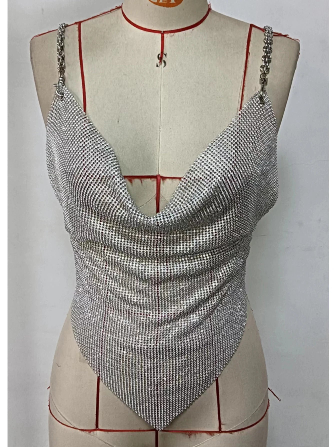 Elysia Metal Rhinestone Halter Crop Top One-piece