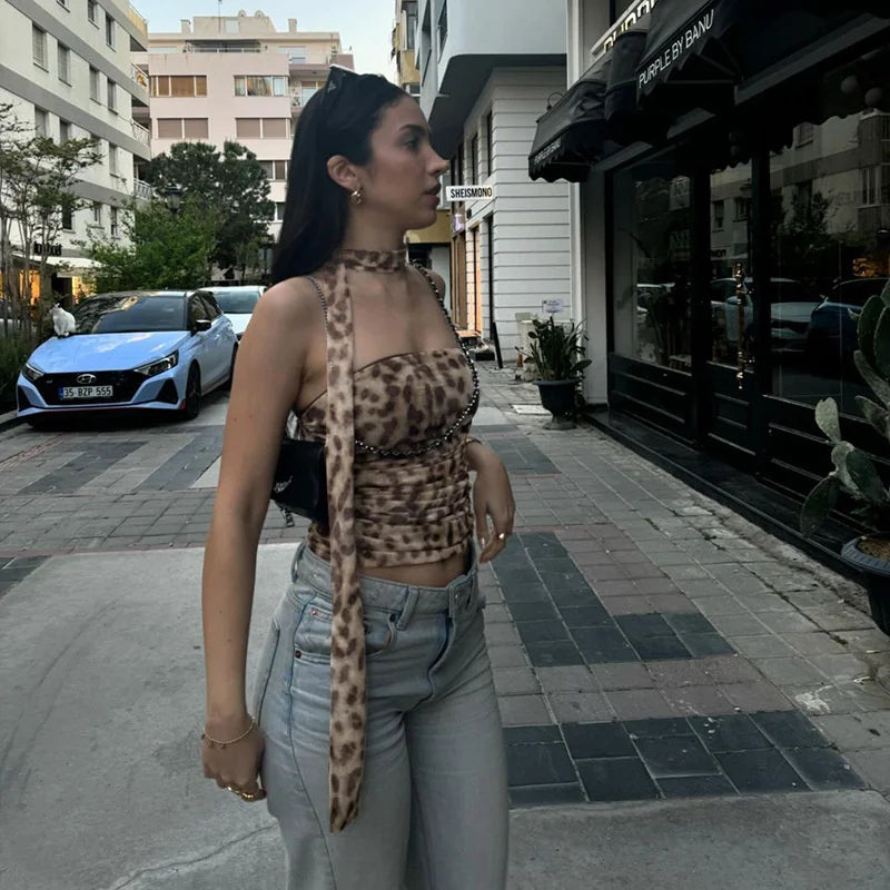 Leonie Leopard Mesh Bandeau Top & Midi Skirt Separates