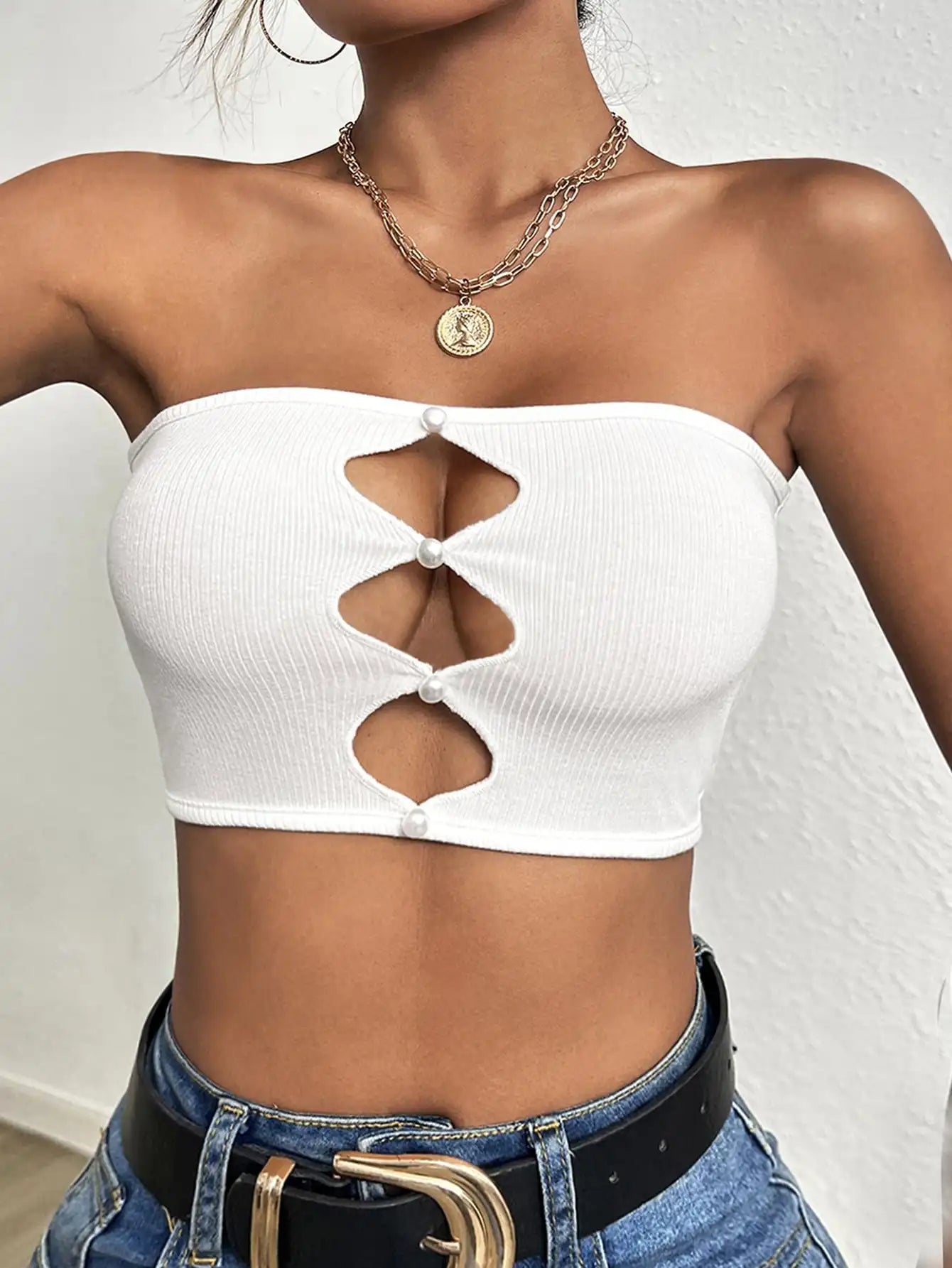 Aria Pearl Cutout Tube Top One-piece