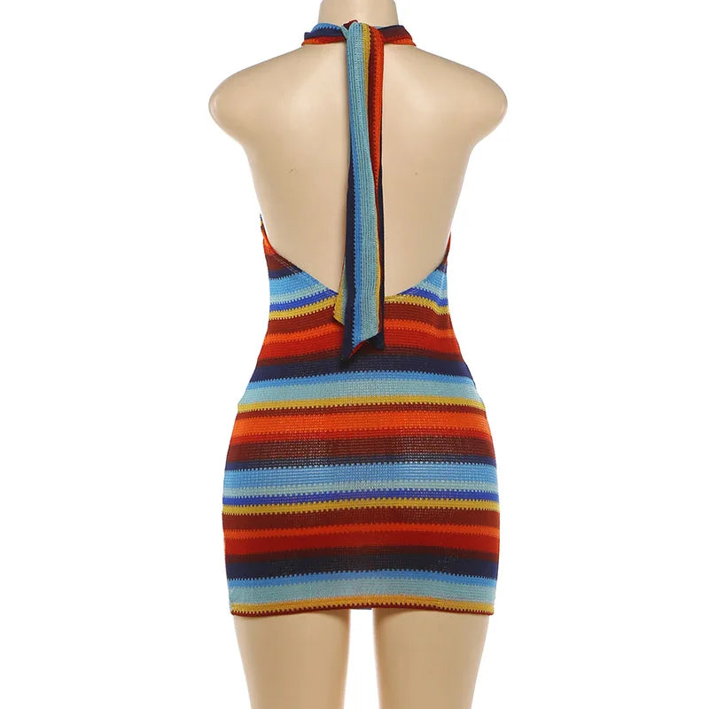 Solenne Striped Knit Halter Bodycon Mini Dress