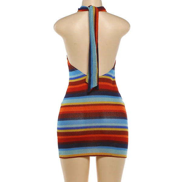 Solenne Striped Knit Halter Bodycon Mini Dress