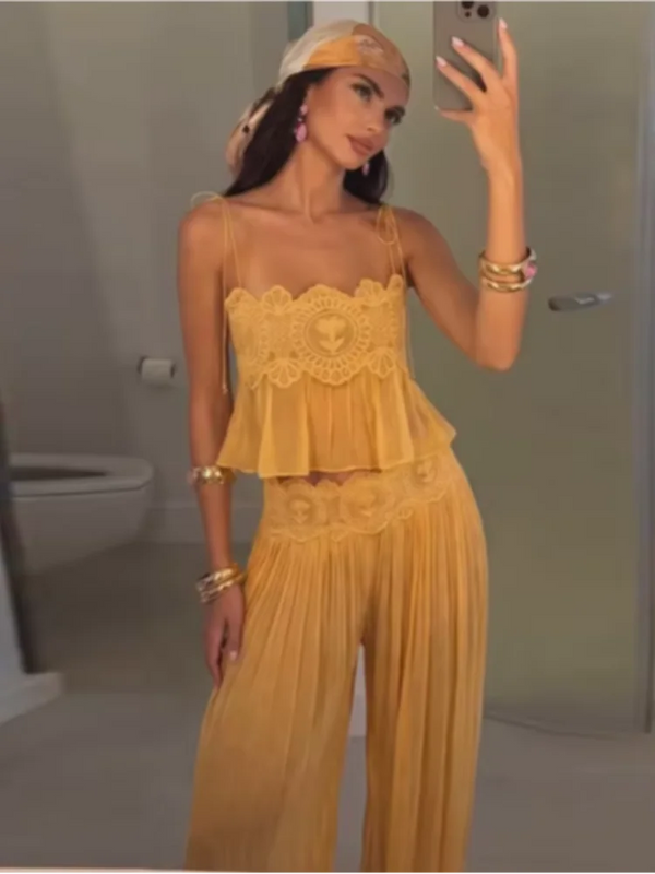 Paloma Lace-Up Pleated Pants Set Two-piece