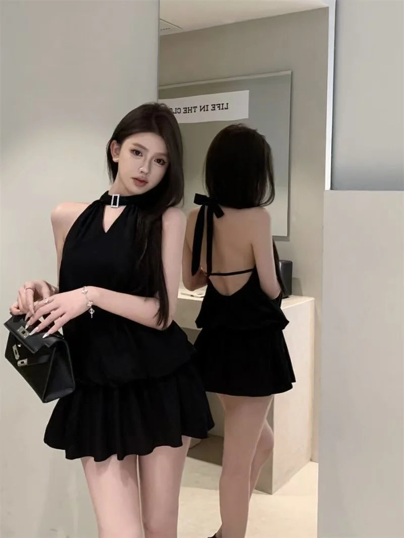 Amelie Halter Backless Fit-and-Flare Mini Dress