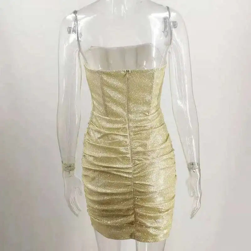 Aurelina Glitter Strapless Ruched Bodycon Mini Dress