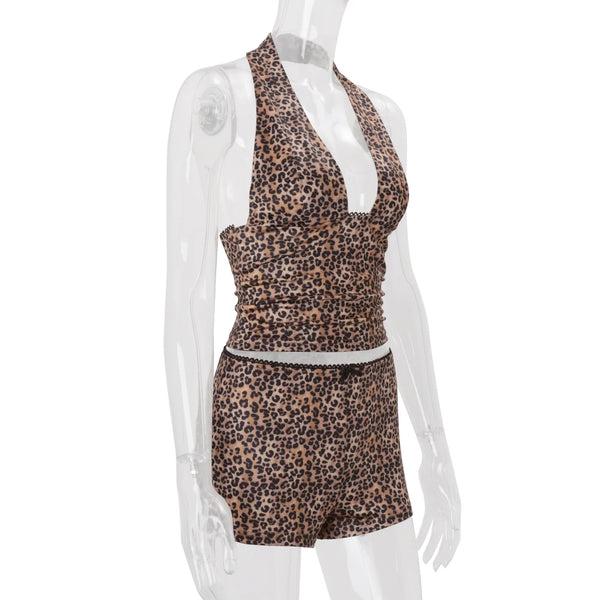 Nahla Leopard Halter Shorts Set Two-piece