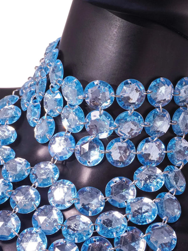 Sapphire Luxe Crystal Mesh Halter Top
