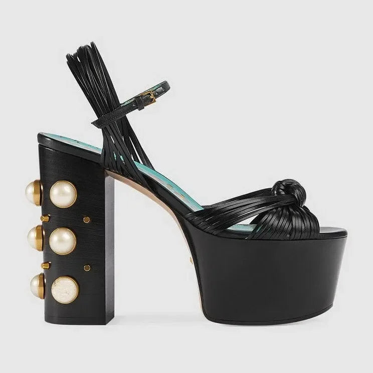 2026 Luxury Brand Women's Summer Fashion Metal Platform Sandals Large 34-42 Super High Heel Thick Bottom Rivet Party Women Shoes