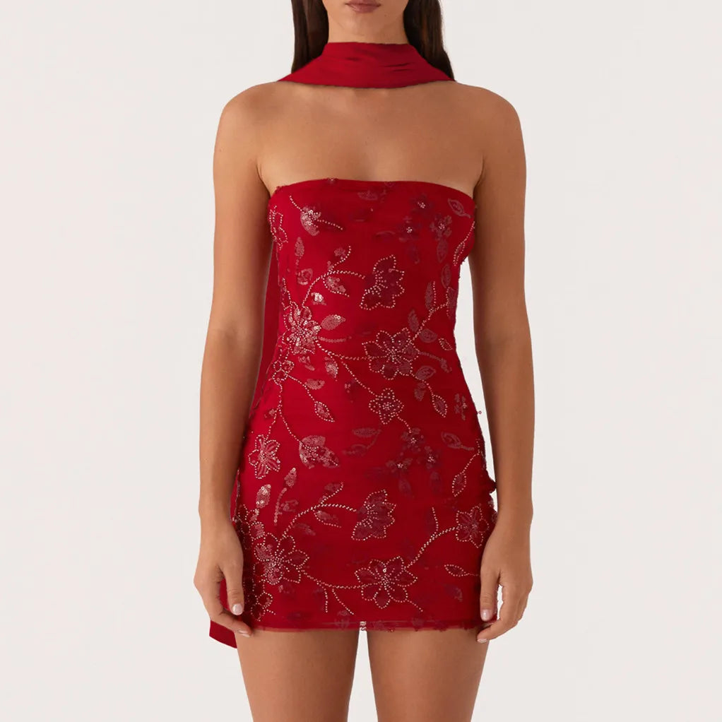 Blair Sequin Off-Shoulder Bandeau Mini Dress