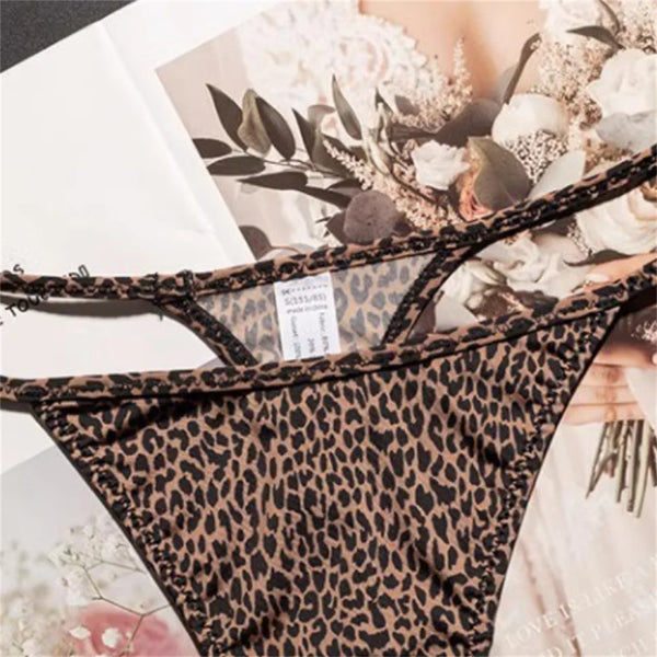High Slit Spring/Summer New Leopard Print Thong for Women Sexy Ice Silk Seamless Underwear One-piece Fitness Plus Size G-strings
