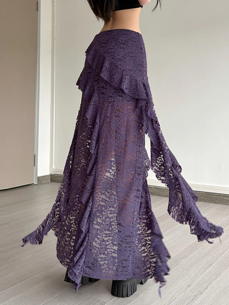 Arden Tassel Lace Asymmetrical Maxi Skirt One-piece Secondary image