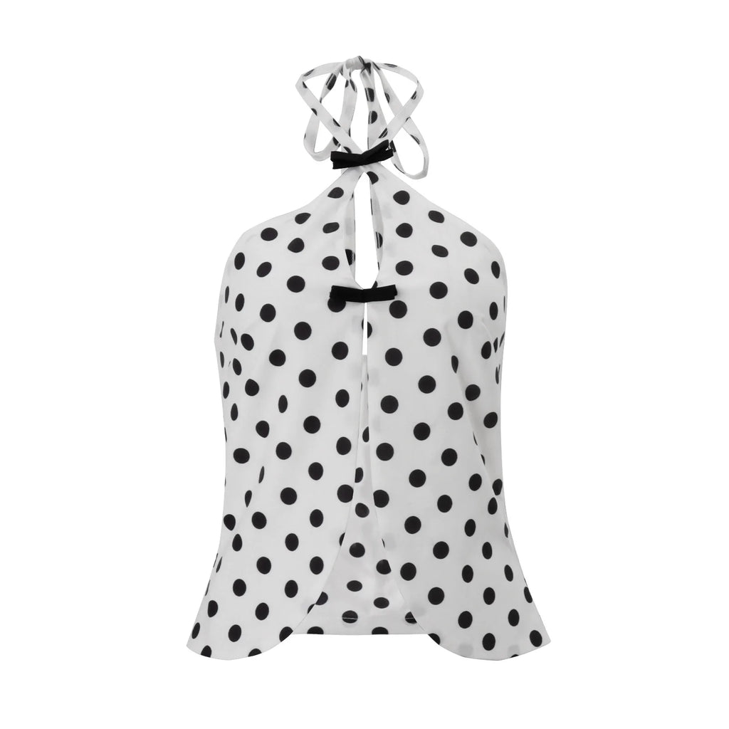 Carys Polka-Dot Tie-Front Halter Crop Top One-piece