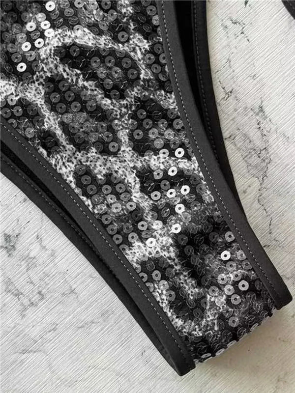 Rhea Sequin Leopard Halter Bikini Two-piece