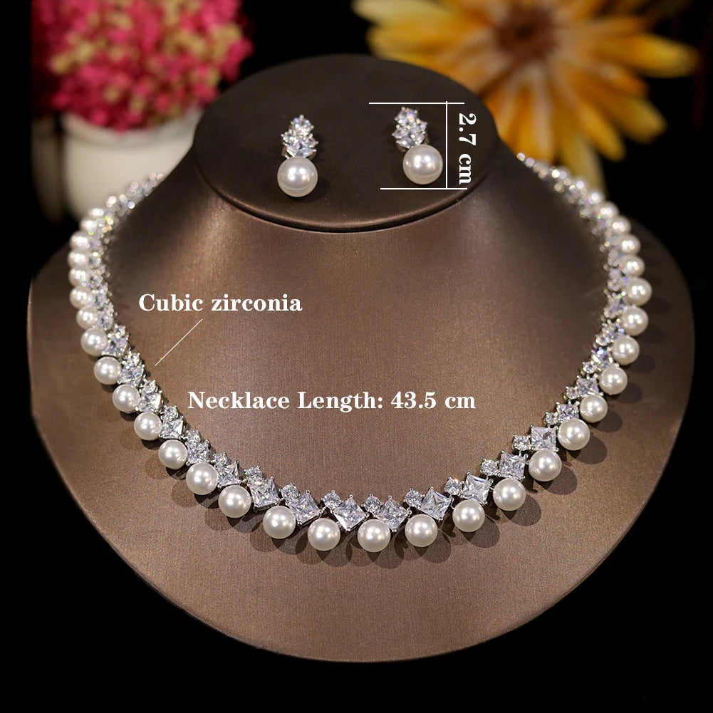 Ianthe Pearl Crystal Necklace & Earring Jewelry Set