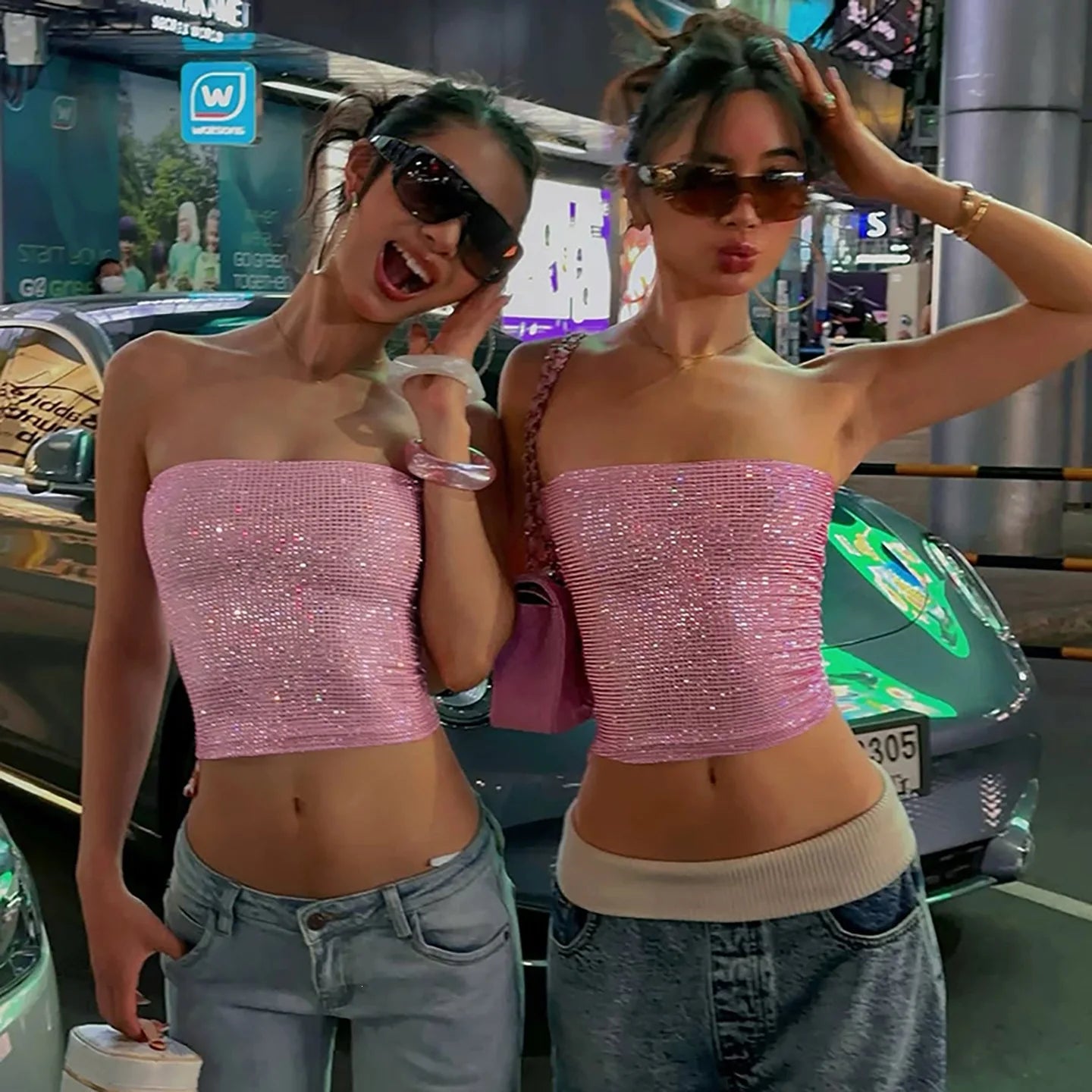 Prisma Iridescent Sequin Tube Crop Top One-piece
