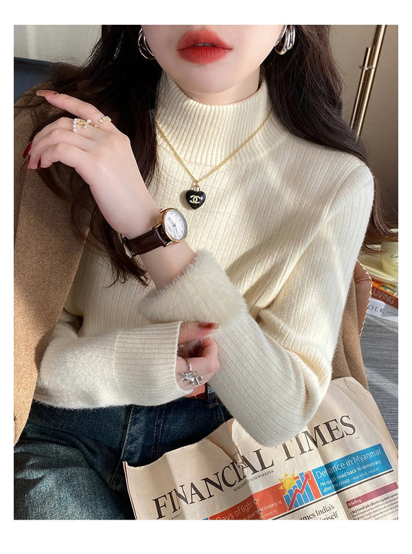 Bettany Velvet-Lined Thermal Knit Turtleneck Sweater One-piece