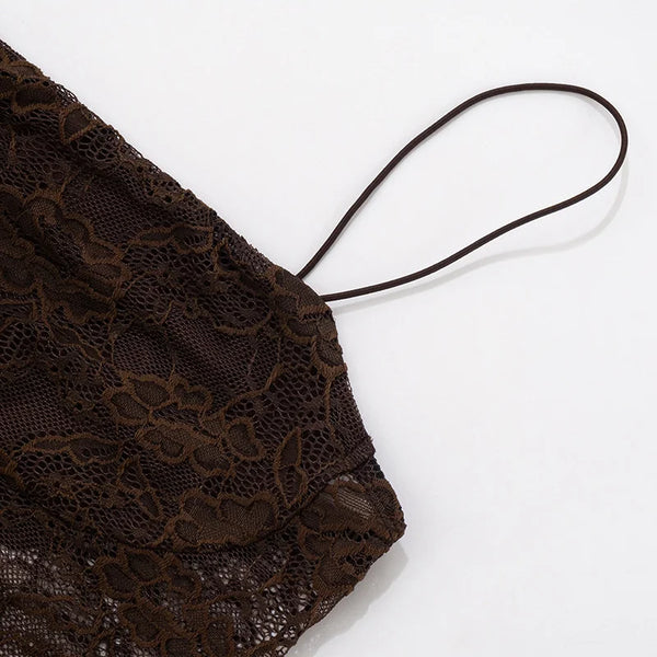 Valentina Cocoa Lace Draped Maxi Dress