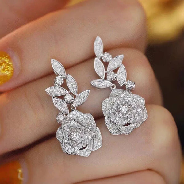 Rosette Crystal Floral Drop Earrings