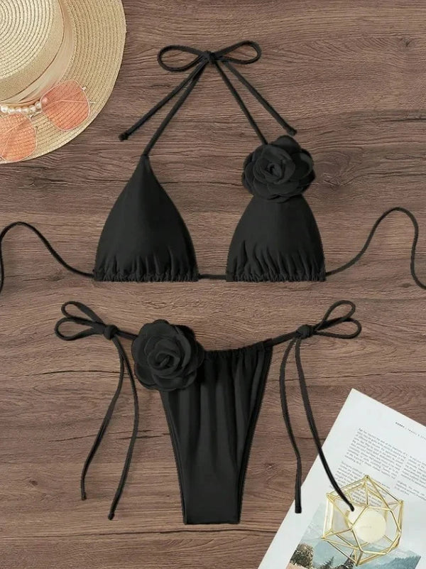 Amara 3D Floral Halter Bikini Two-piece