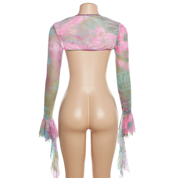 Gwynedd Y2K Ruffle Tie-Dye Crop Top & Wrap Mini Skirt Set