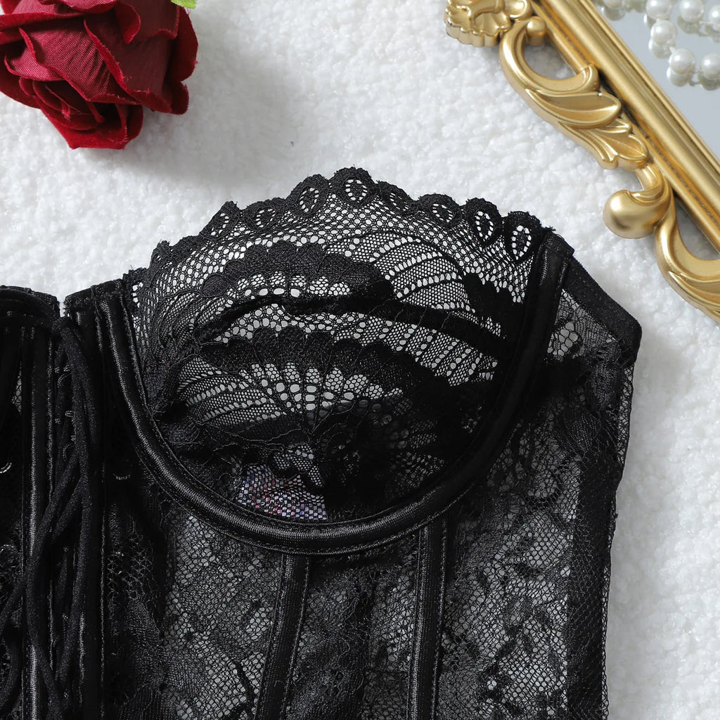 Bellatrix Sheer Lace Corset Pants Set Three-piece