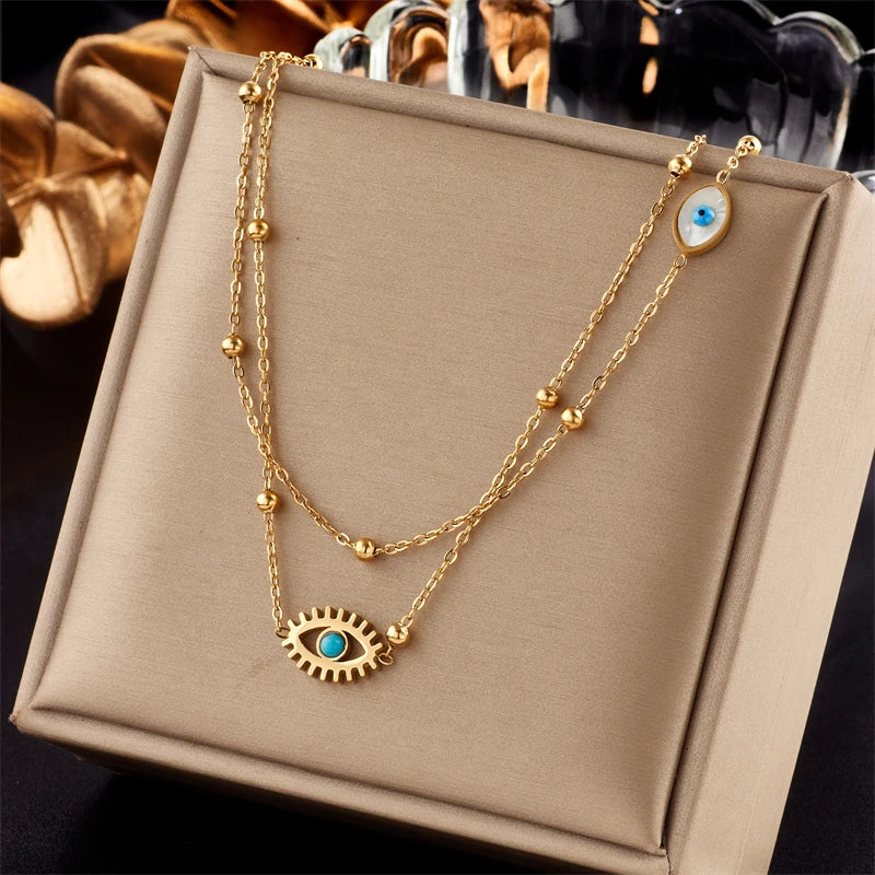 Evelina Layered Eye Pendant Necklace
