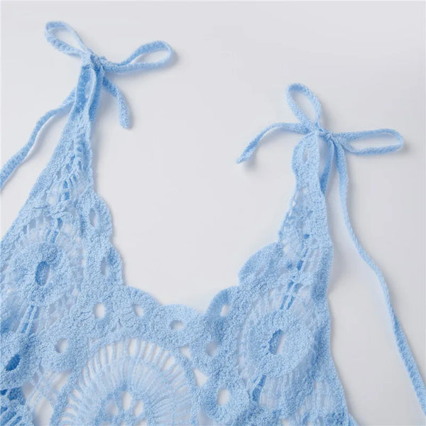 Velia Crochet Backless Beach Cover-Up Mini Dress One-piece