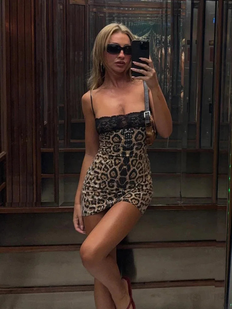 Petra Leopard Lace Sequin Mini Dress