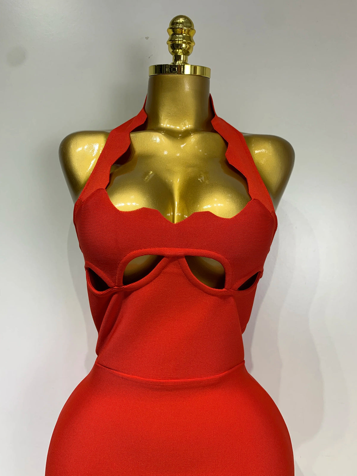 Ornella Scalloped Cutout Halter Bandage Maxi Dress