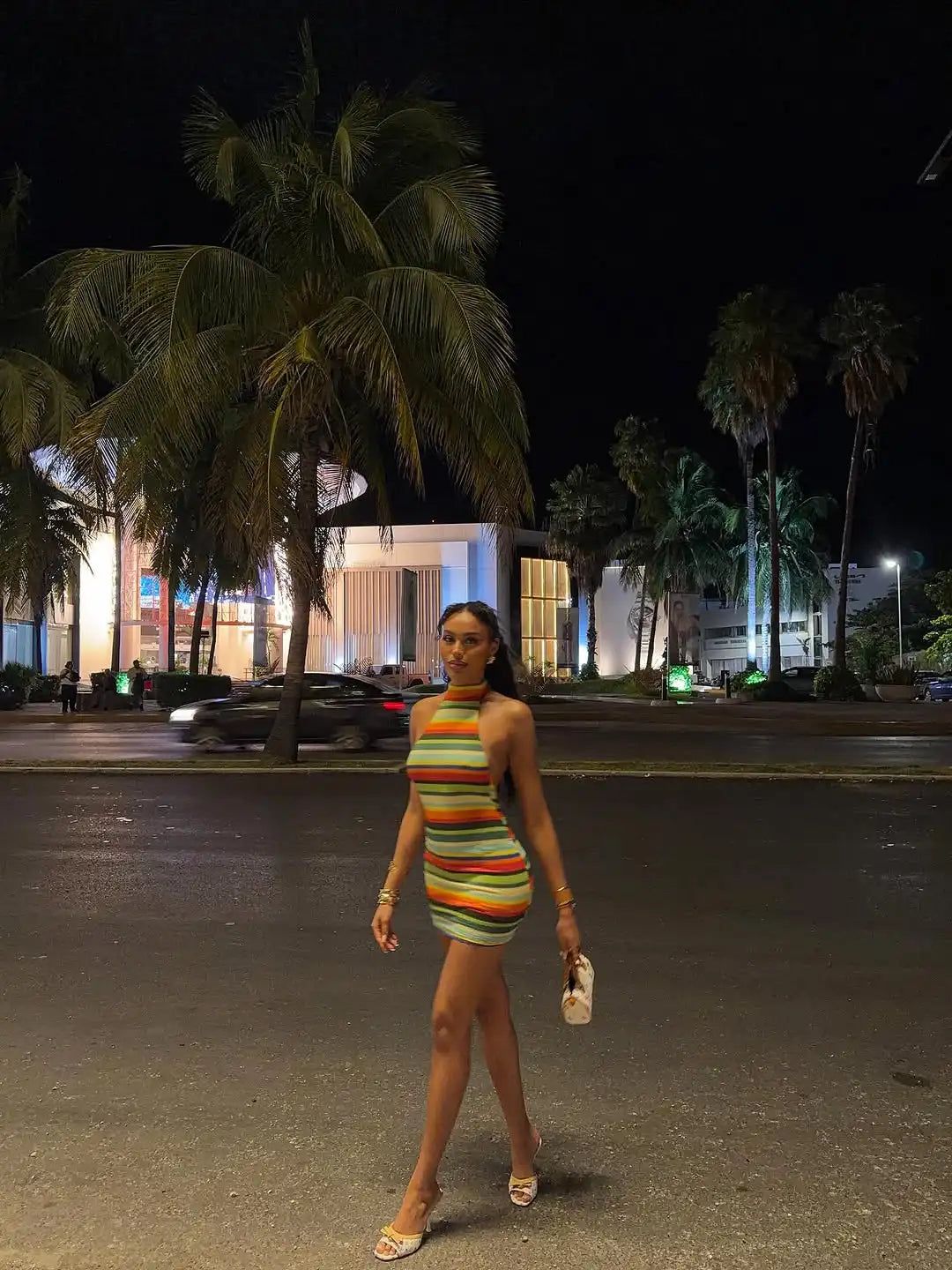 Solenne Striped Knit Halter Bodycon Mini Dress