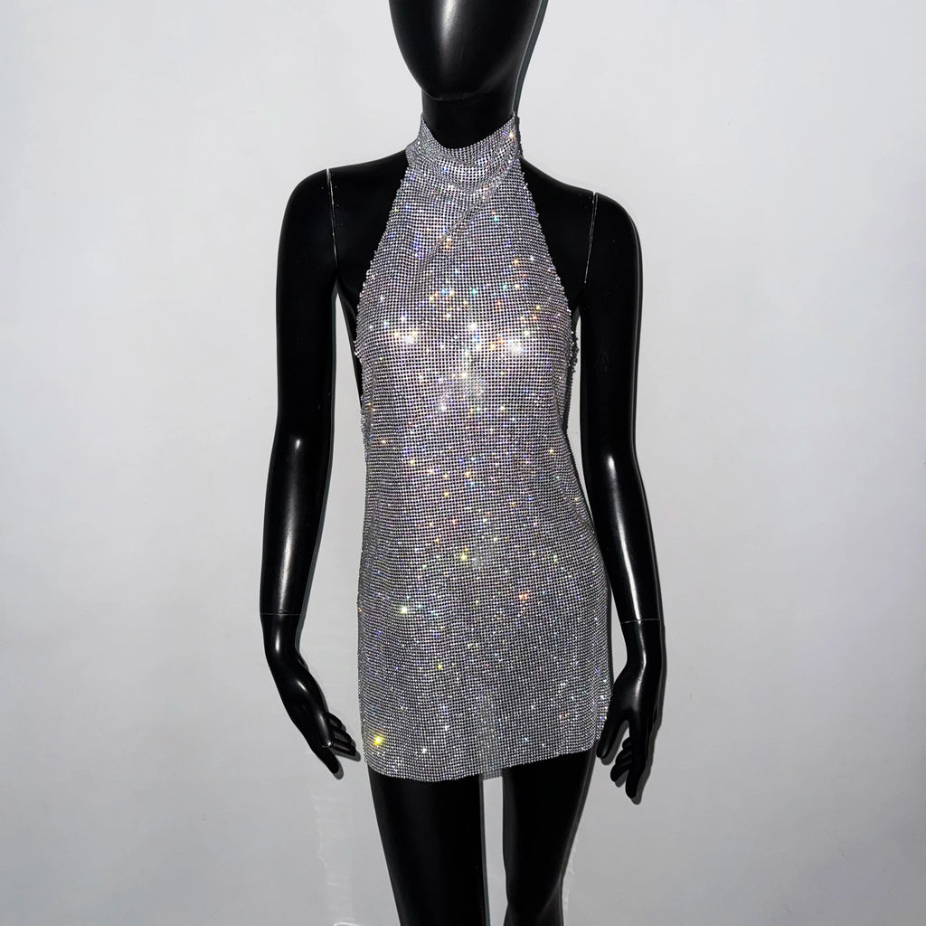 Faye Sparkling Metal Backless Mini Dress